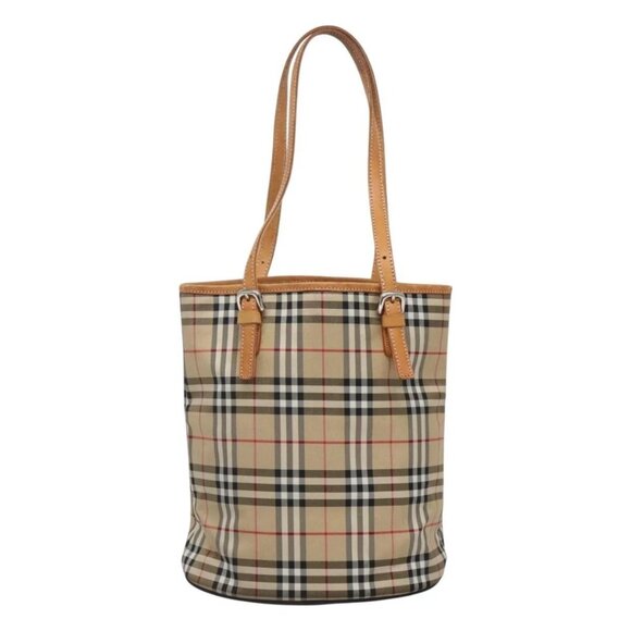 Burberrys Nova Check Blue Label Tote Bag PVC Beige Silver Auth 127000 - Picture 1 of 16